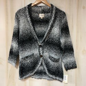 Eci Black Grey Nubby Boucle Knit Cardigan M